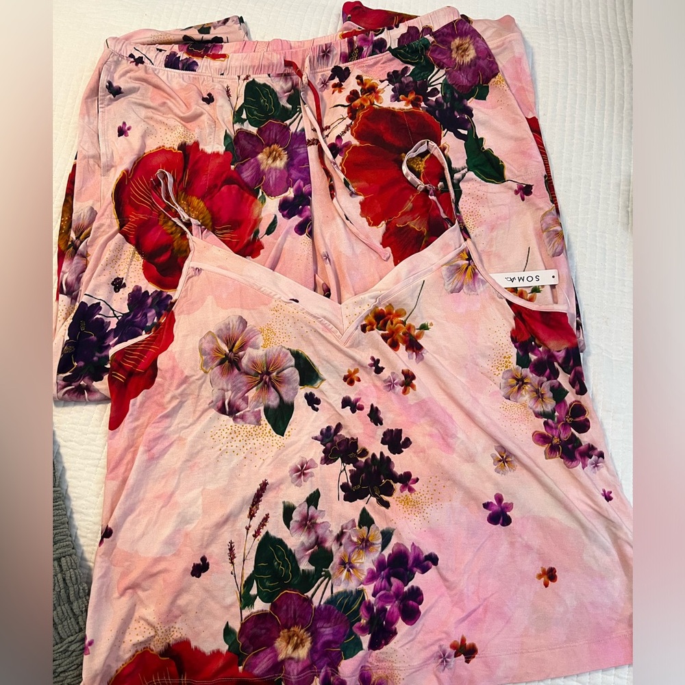 NWT Soma Cool Nights Drama Blooms Pretty Pink 2 piece pajama set - XL